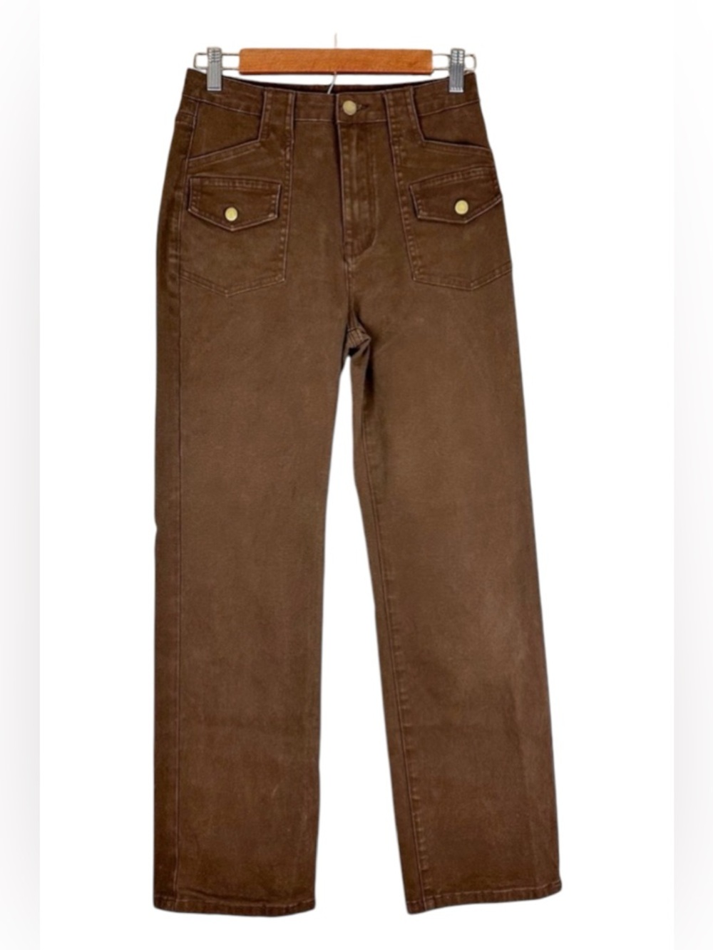 Cider Last Autumn Chocolate Brown High Waist Classic Straight Leg Trousers - Picture 13 of 13